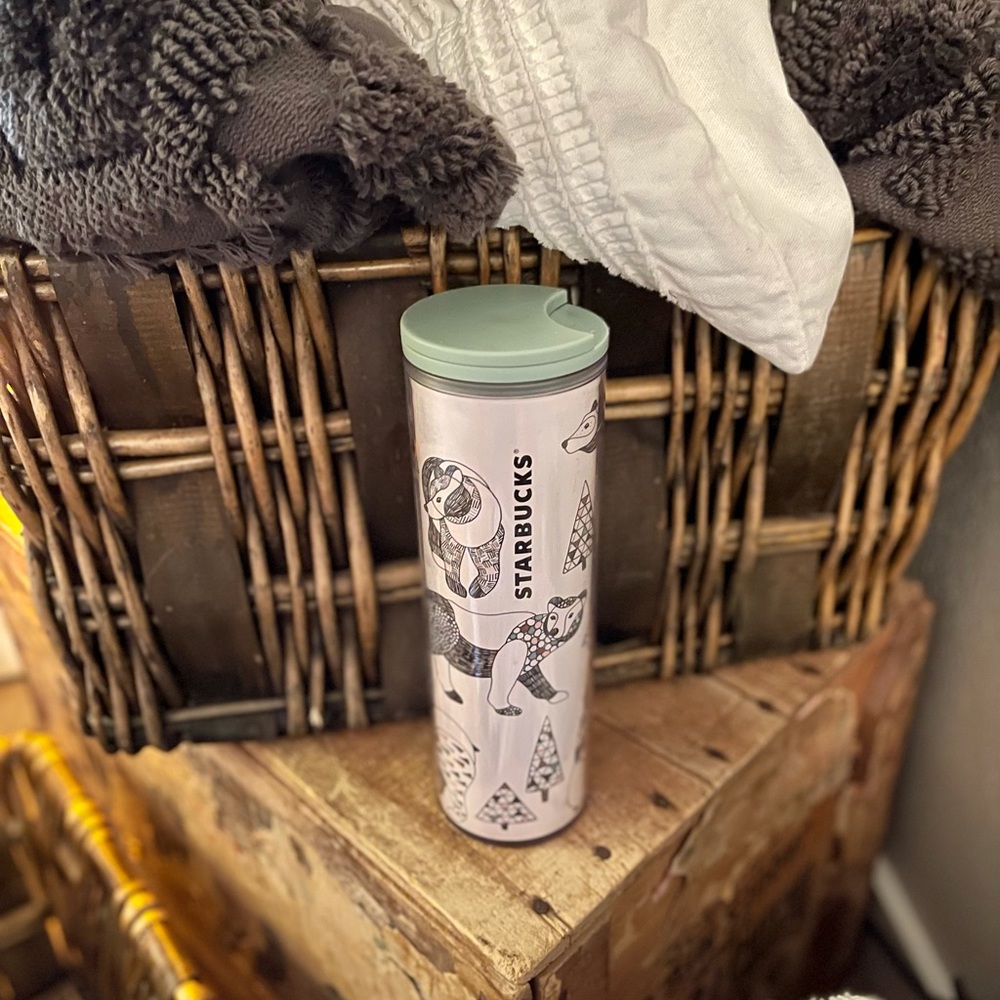 🌲Starbucks Winter Holiday Mosaic Polar Bear 16oz Tumbler 2017 Christmas Trees